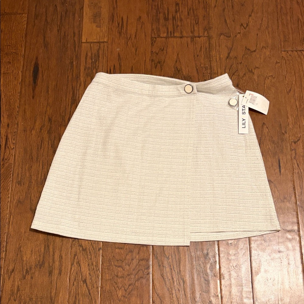 Lily Star Cream Textured Wrap Mini Skirt